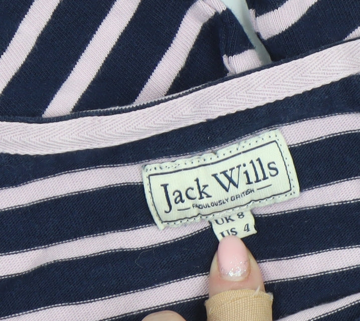Jack Wills Women’s Blue Stripe Cotton 3/4 Sleeve Boat Neck T-Shirt UK 8