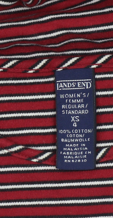 Lands' End Women's Red Striped Long Sleeve Cotton Jersey T-Shirt XS