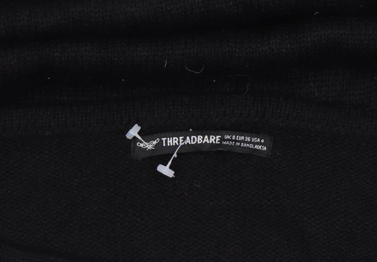 Threadbare Women's Black Sequin SNOW Pullover Jumper Size 8
