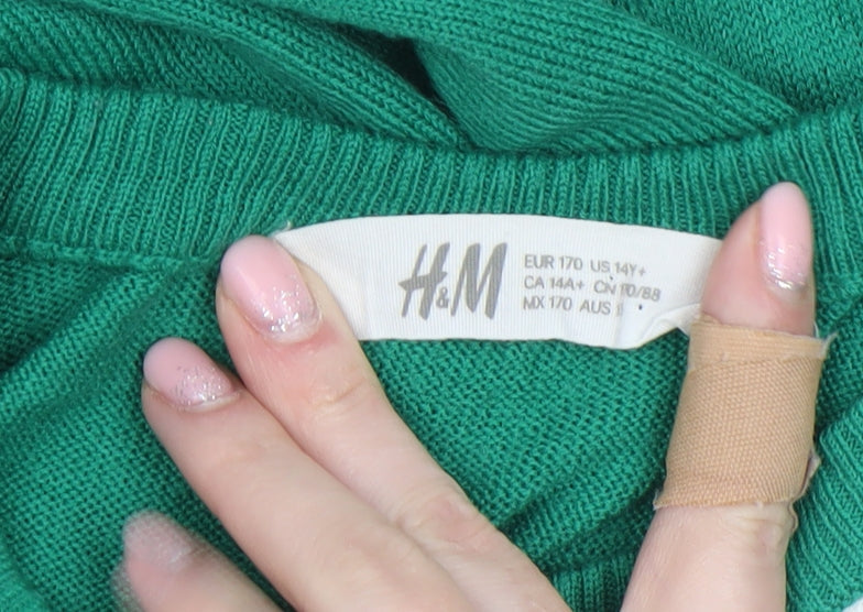 H&M Boys Green Christmas Santa Jumper Size 16 Years Acrylic Crew Neck