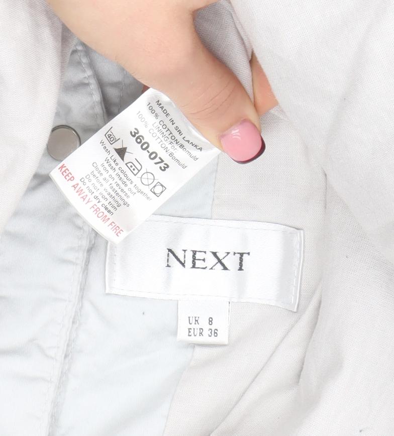 Next Women's White Cotton Parka Jacket Size 8 Hooded Mid-Length