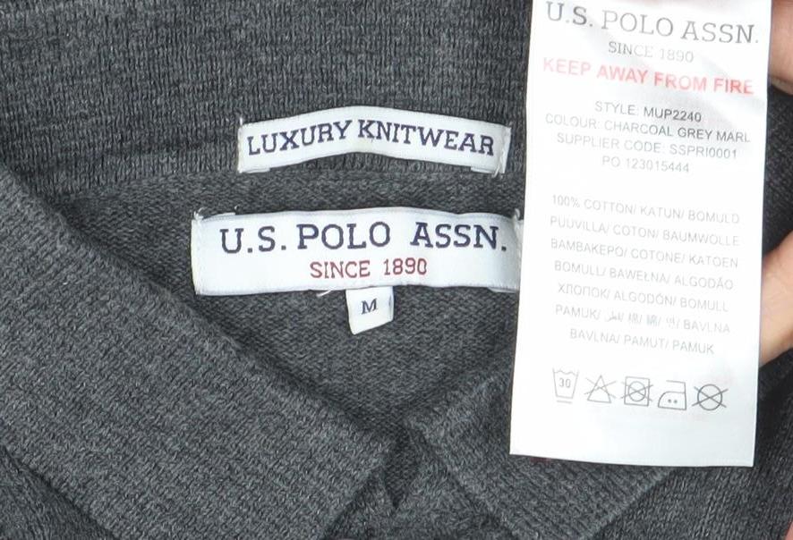 U.S. Polo Assn. Men's Grey Long Sleeve Cotton Polo Shirt M