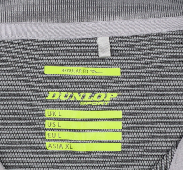 Dunlop Men’s Grey Striped Polo Shirt L Regular Fit Golf Activewear