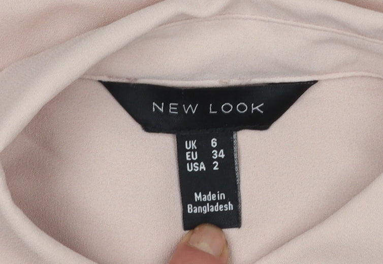 New Look Women Beige Long Sleeve Collared Basic Blouse Size 6