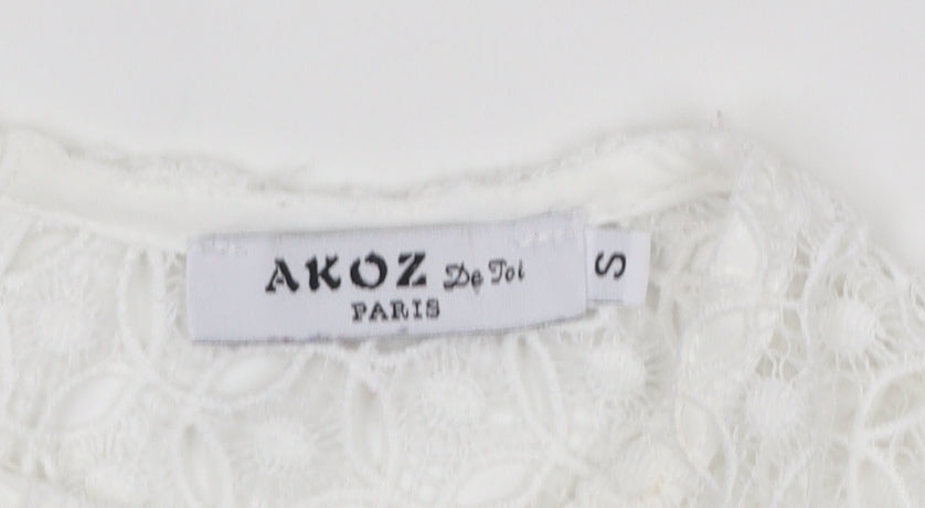 Akoz De Toi Paris Women's White Lace Ruffle Sleeveless Blouse Size S