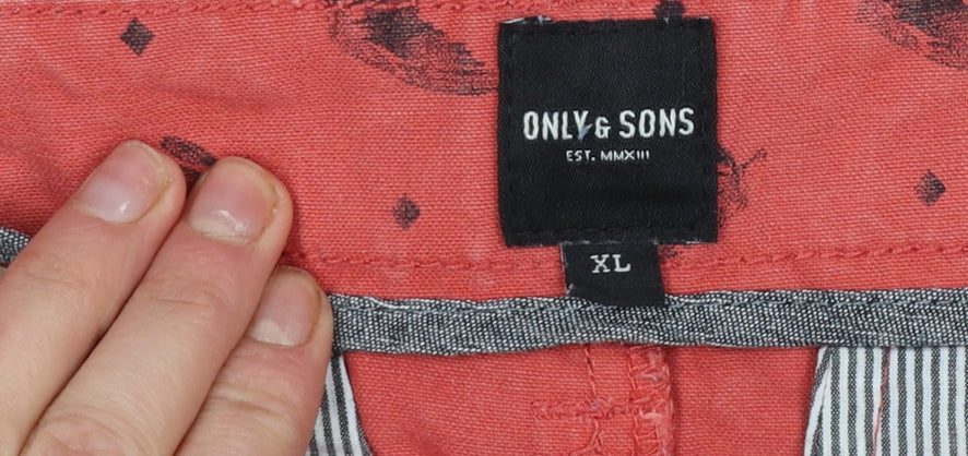 Only & Sons Men’s Red Printed Chino Shorts Size XL 38in