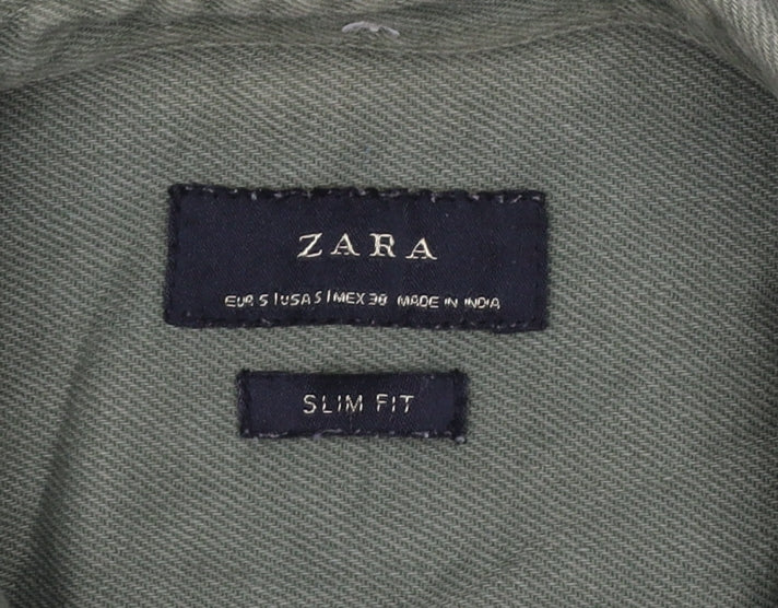 Zara Men’s Green Slim Fit Button-Down Long Sleeve Casual Shirt Size S