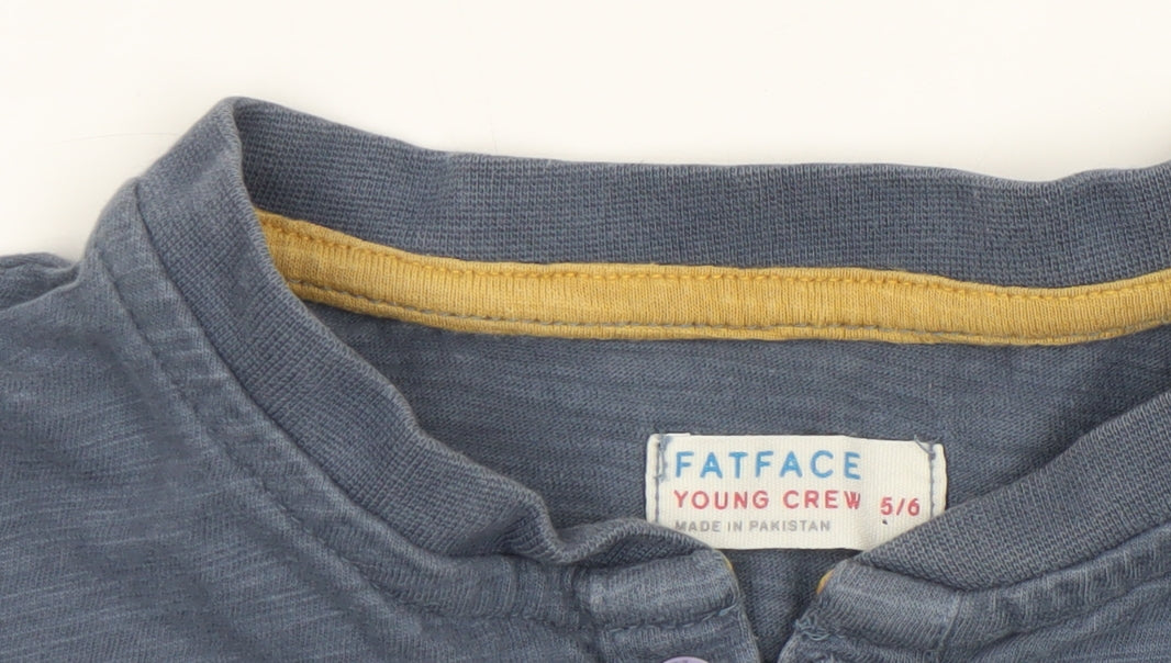 FatFace Boys Blue Long Sleeve Henley T-Shirt 5-6 Years Cotton Basic