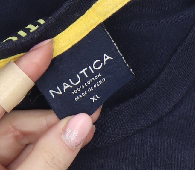 Nautica Men Blue XL Cotton Crew Neck Quote T-Shirt