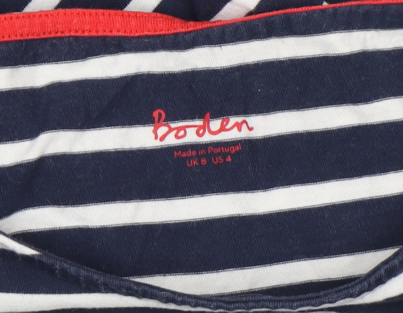 Boden Women’s Blue White Striped Cotton Long Sleeve Ruffle Top Size 8
