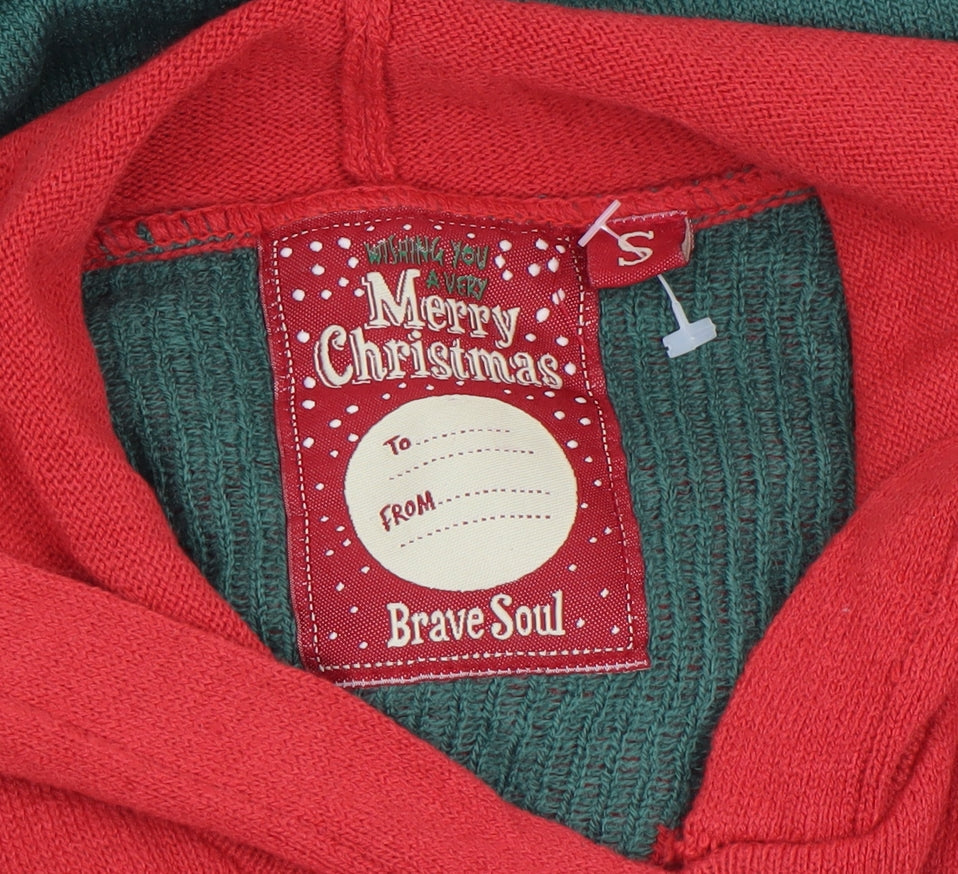Brave Soul Men's Multicoloured Small Elf Hooded Christmas Jumper