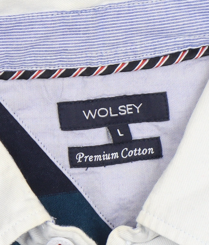 Wolsey Men’s Blue Striped Short Sleeve Cotton Polo Shirt Size L