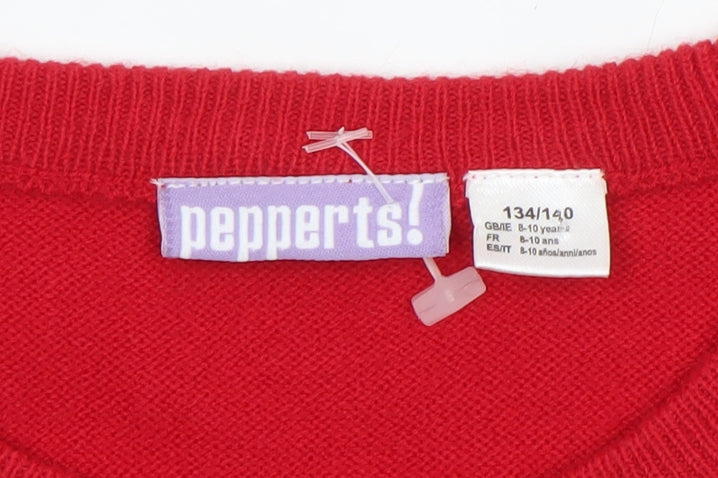 Pepperts Girls Red Christmas Tree Sequin Jumper 8-10 Years Pullover Knit