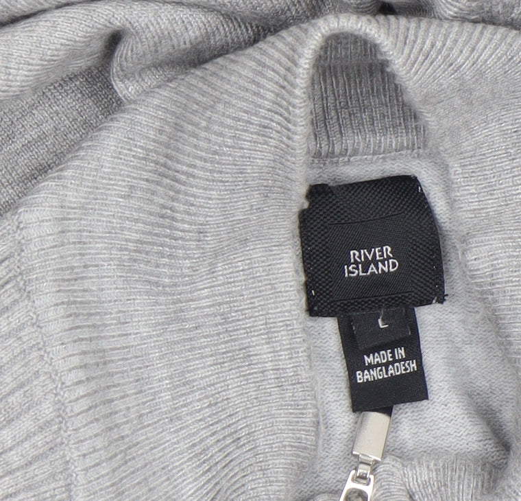 River Island Men's Grey L 1/2 Zip High Neck Lightweight Jumper