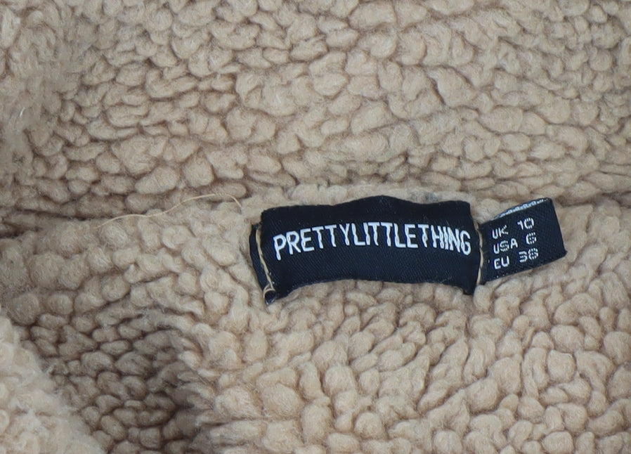 PRETTYLITTLETHING Women’s Beige Fleece Bomber Jacket Size 10