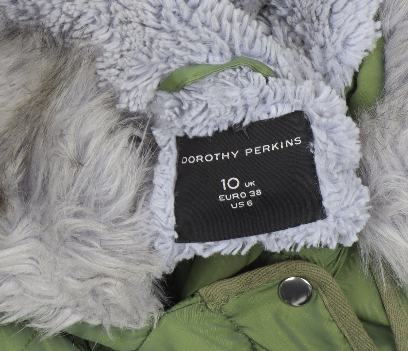Dorothy Perkins Women's Green Faux Fur Lined Parka Coat Size 10