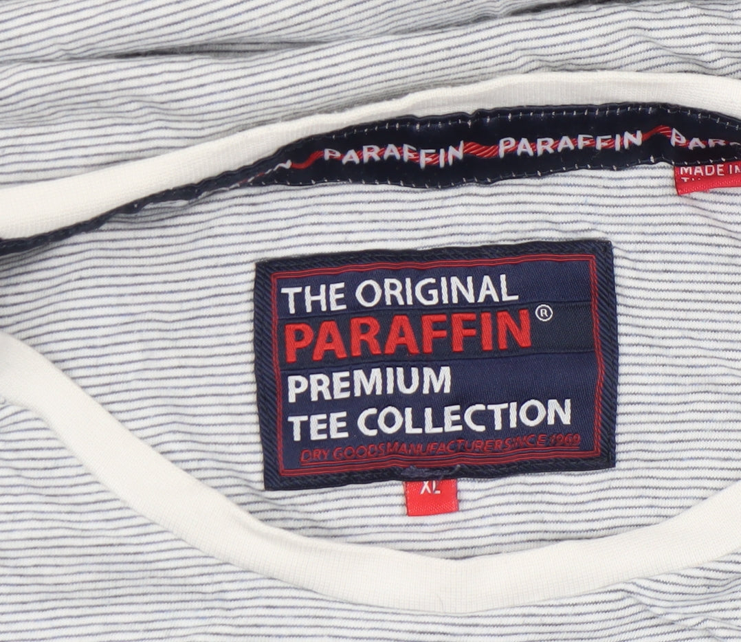 Paraffin Men's Grey Striped Crew Neck Cotton T-Shirt XL