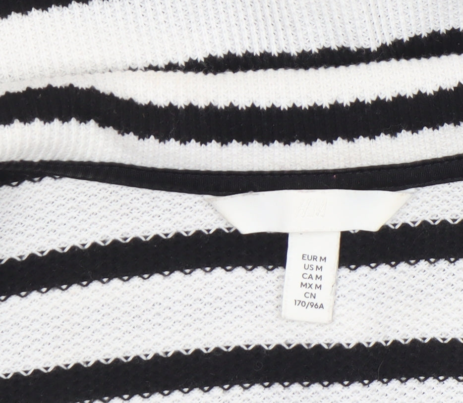 H&M Women’s Black White Striped V-Neck Long Sleeve Knit Top Medium