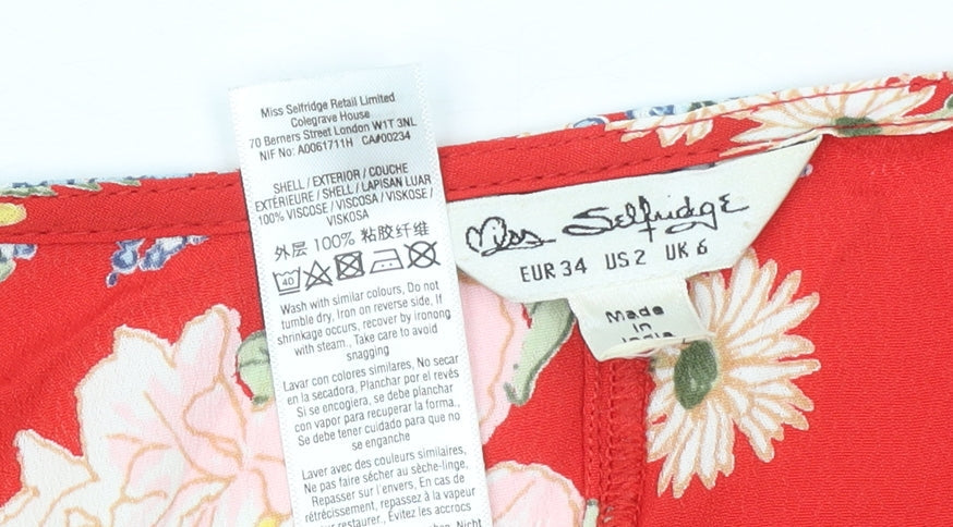 Miss Selfridge Women's Red Floral Wrap Crop Blouse UK 6 Viscose