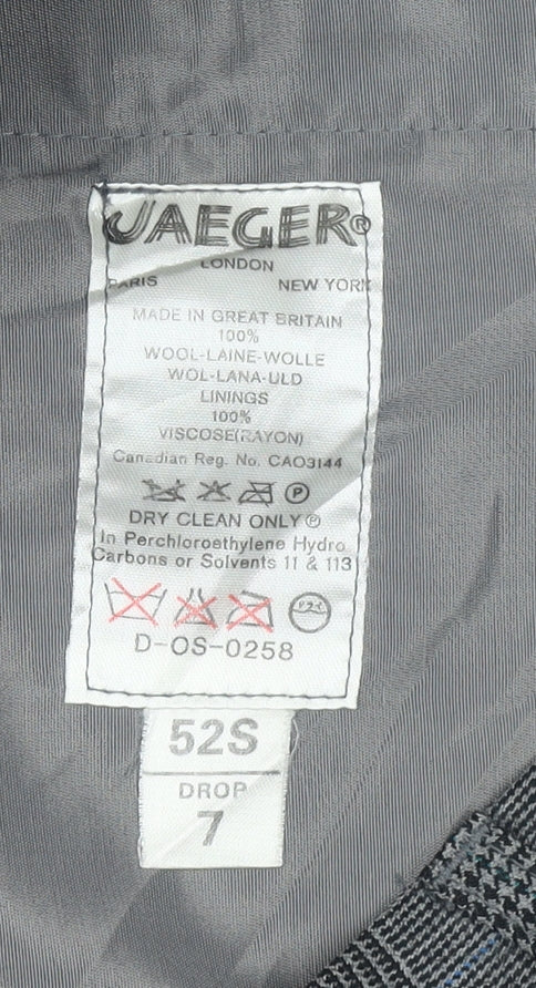 Jaeger Mens Grey Checked Wool Pleated Dress Trousers Size 36L