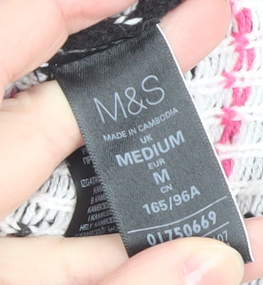 Marks & Spencer Women's Black Fair Isle Reindeer Jumper Medium