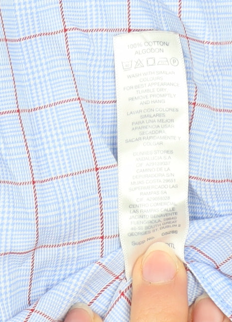 New Haven Men's Blue Check Long Sleeve Regular Fit Shirt 16.5