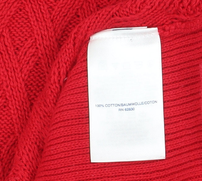 Lands' End Women’s Red Roll Neck Cable Knit Cotton Jumper Size S