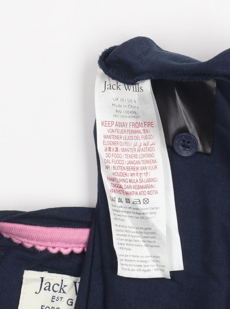 Jack Wills Womens Blue Cropped Henley Long Sleeve T-Shirt Size 10