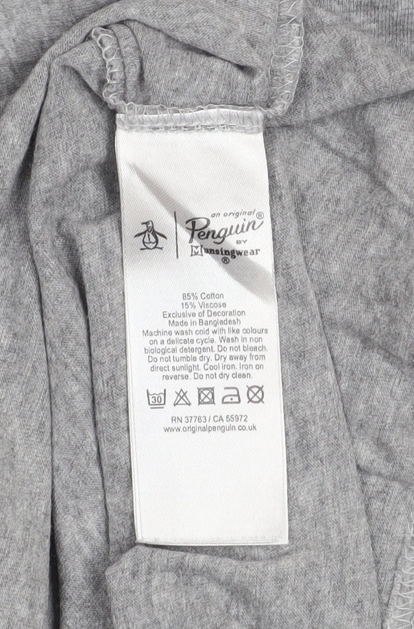 Original Penguin Men Grey Graphic Penguin Print Crew Neck T-Shirt M
