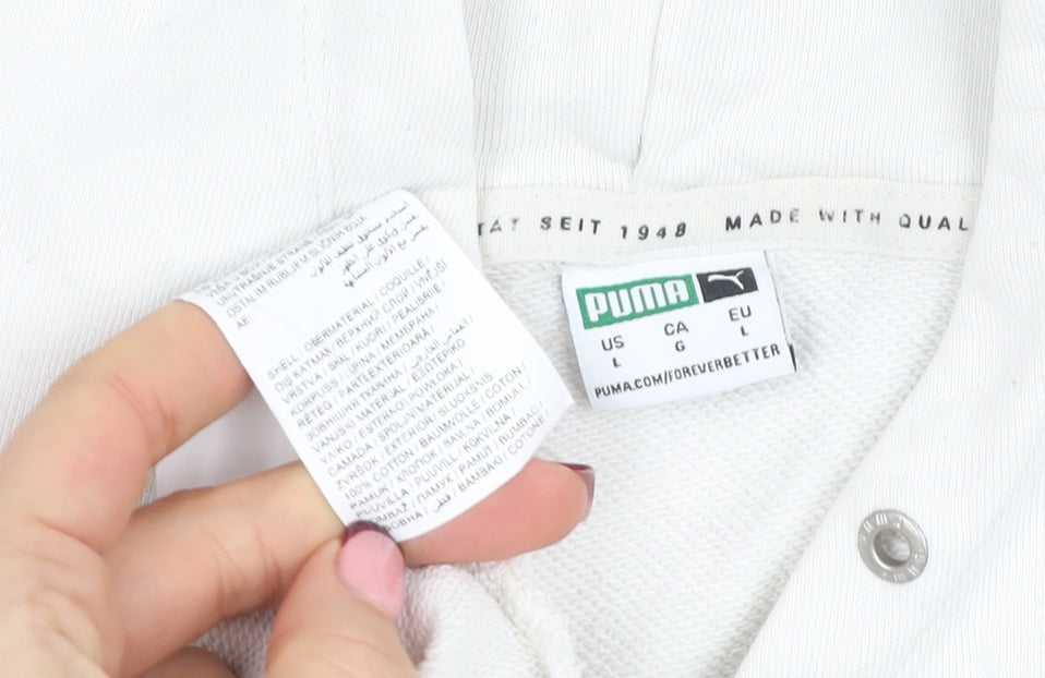 Puma Womens White Cotton Pullover Hoodie Size L Casual Sweatshirt