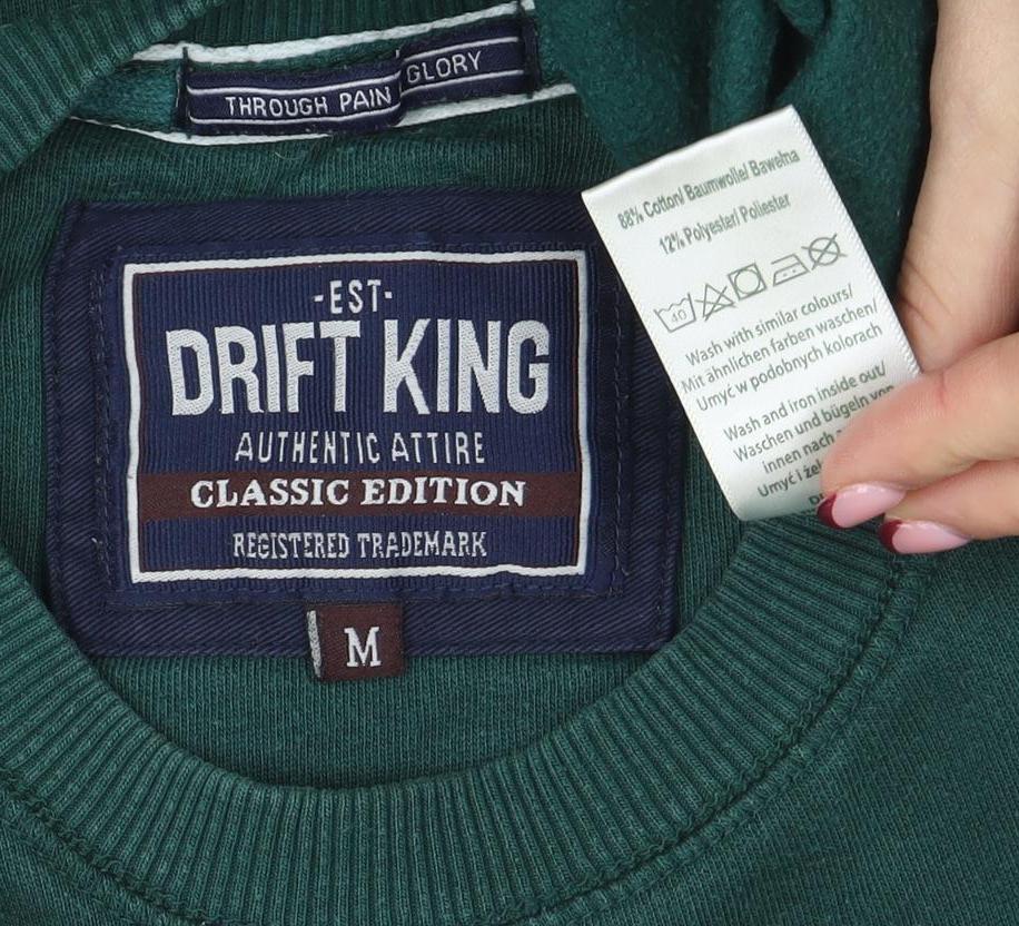 Drift King Men's Green Crew Neck Pullover Sweatshirt M Regular Fit
