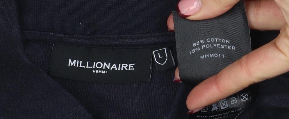Millionaire Homme Men's Black L Collared Button Sweatshirt
