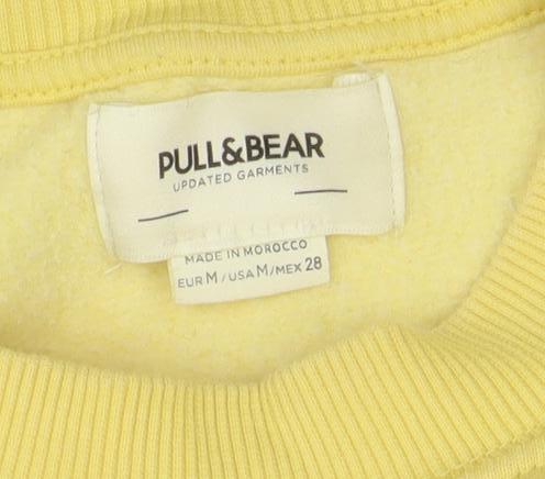 Pull&Bear Women Yellow Graphic 89 Crew Neck Pullover Sweatshirt M