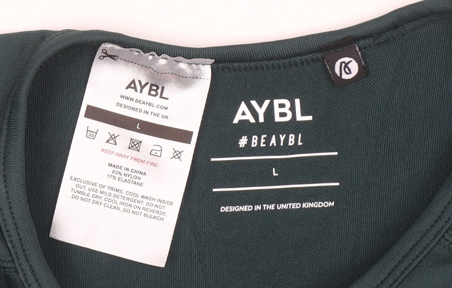 AYBL Womens Green Cropped Athletic T-Shirt L Short Sleeve Gym Top