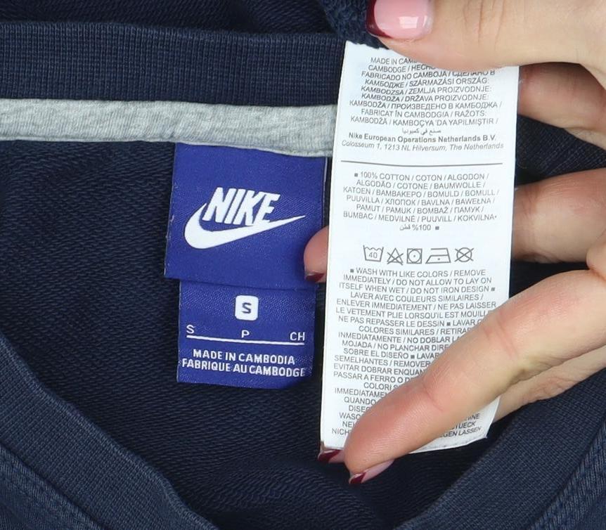 Nike Women’s Navy Blue Small Pullover Sweatshirt Crew Neck Cotton