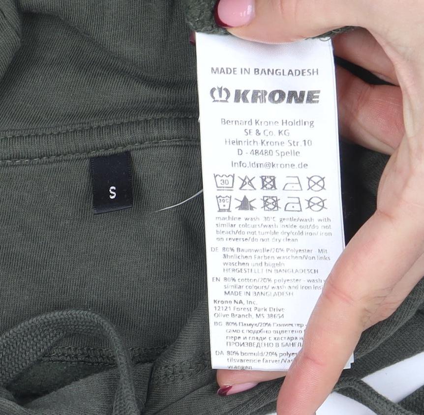 Krone Men's Green Pullover Hoodie Small Regular Fit Graphic Logo