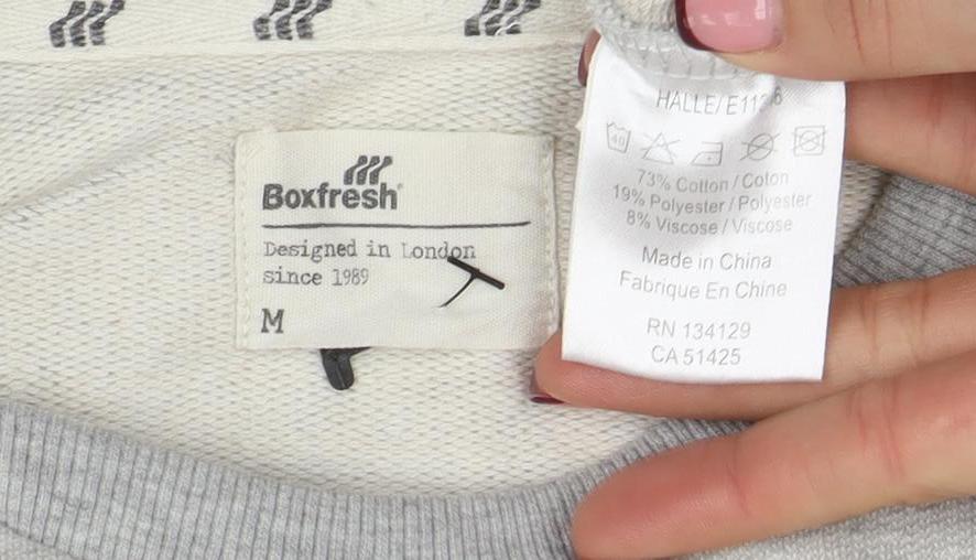 Boxfresh Men's Grey Crew Neck Cotton Blend Pullover Sweatshirt M