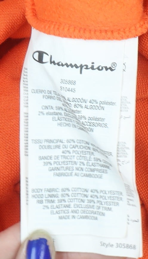 Champion Boys Orange Pullover Hoodie 15-16 Years 2XL Cotton Blend Casual