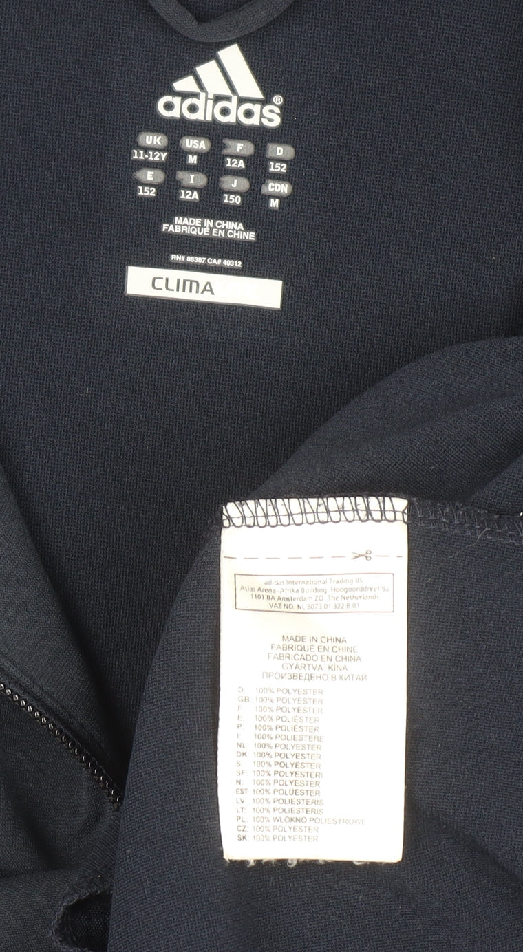 Adidas Boys Navy Blue Full Zip Hoodie 11-12 Years Polyester Climalite