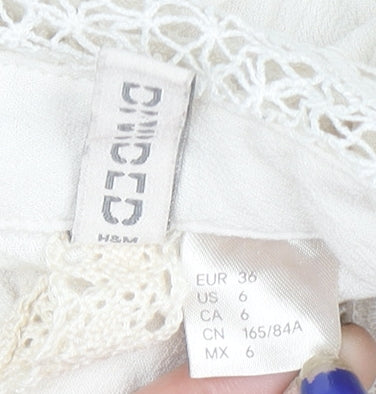 H&M Women’s Ivory Lace High Neck Long Sleeve Viscose Tunic Blouse Size 10