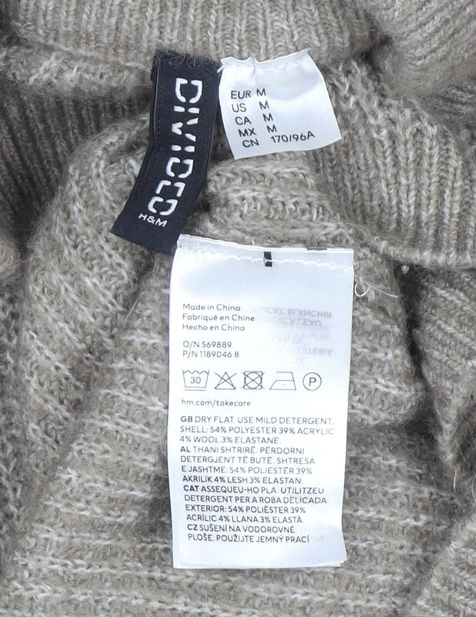 H&M Women Beige Knit Sweater Dress M Long Sleeve High Neck