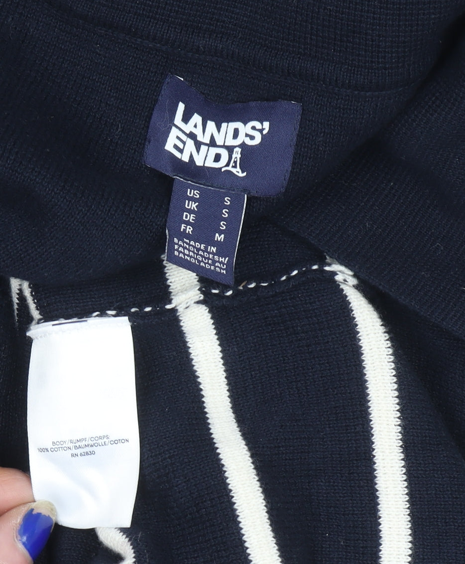 Lands' End Women's Blue Striped Cotton Collared Jumper Size S