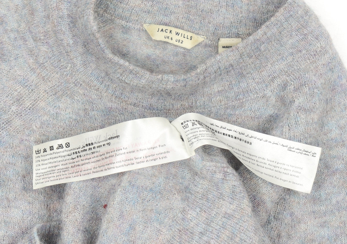 Jack Wills Women's Grey Crew Neck Wool-Blend Pullover Jumper Size 6