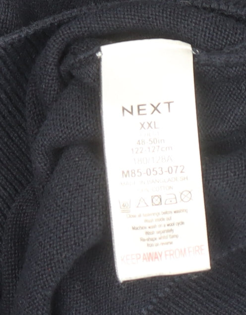 Next Men’s Blue 2XL Half Zip Cotton Jumper High Neck Knitwear