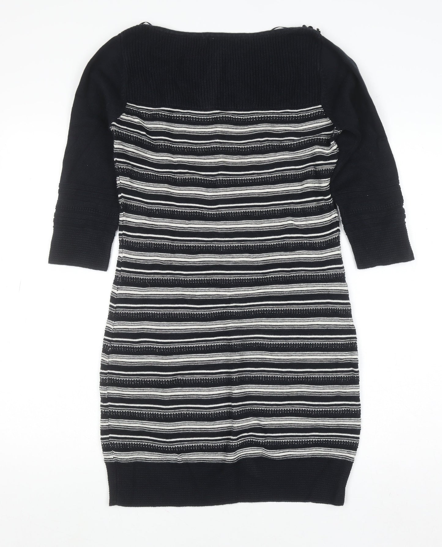 Monsoon Womens Black Striped Cotton Knit Jumper Dress Size 8