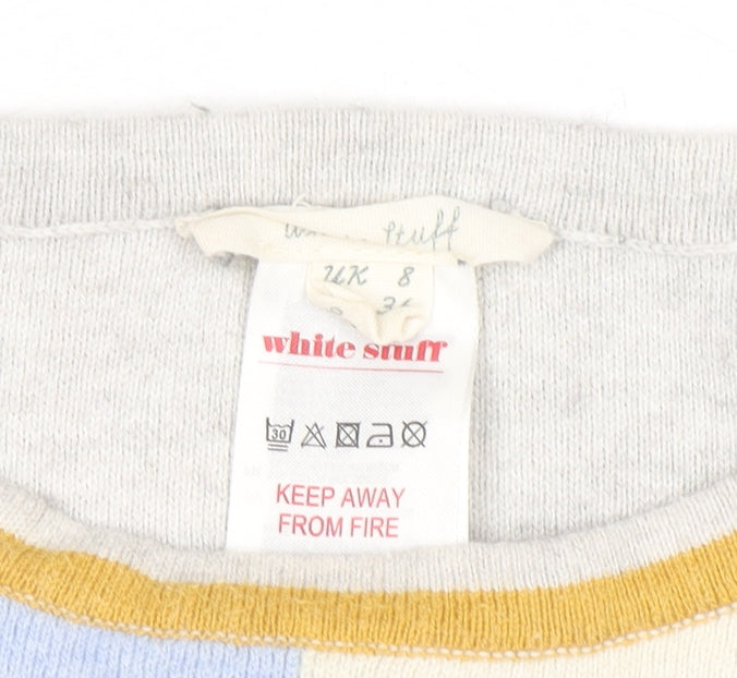 White Stuff Womens Multicoloured Cotton Blend Crew Neck Jumper Size 8