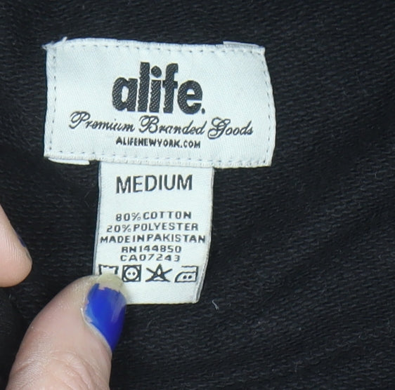 Alife Men’s Black Pullover Hoodie Medium Embroidered Logo Streetwear
