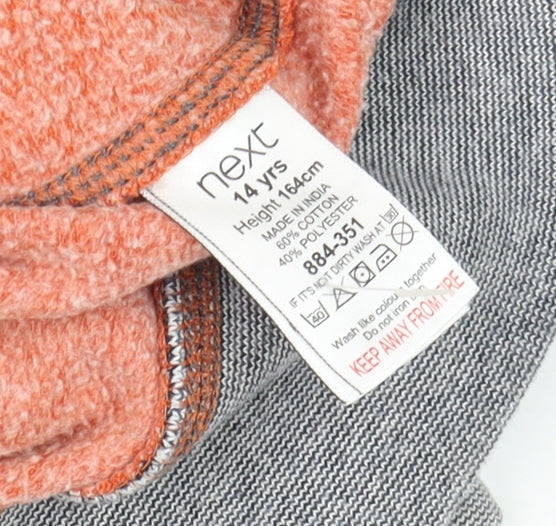 Next Boys Orange Pullover Hoodie 14 Years Cotton Blend Authentic Print