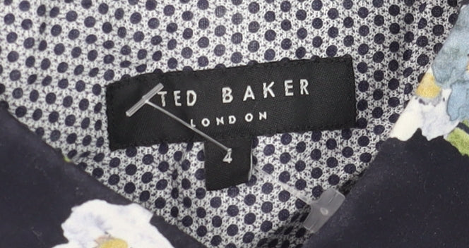 Ted Baker Women's Blue Floral Cotton Button-Up Shirt Size 14