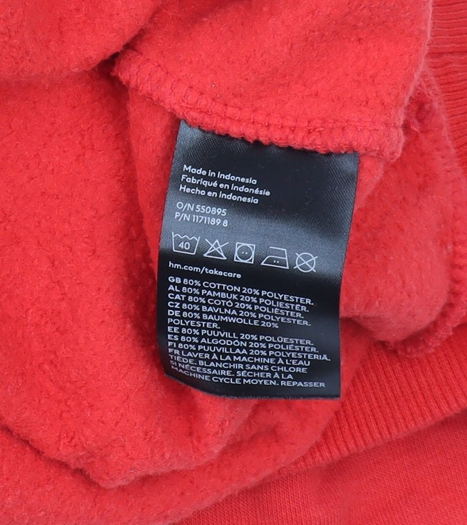 H&M Boys Red Pullover Hoodie UK 12-14 Years Cotton Blend Casual